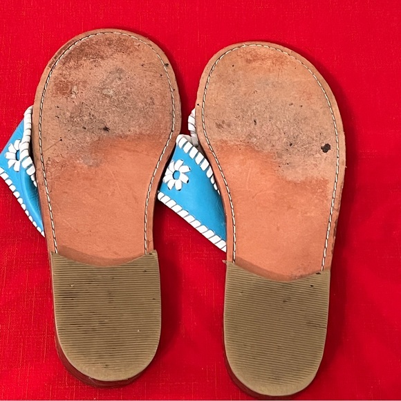 Steven Salario Blue White Gingham Whipstitch Sandals - Picture 5 of 6